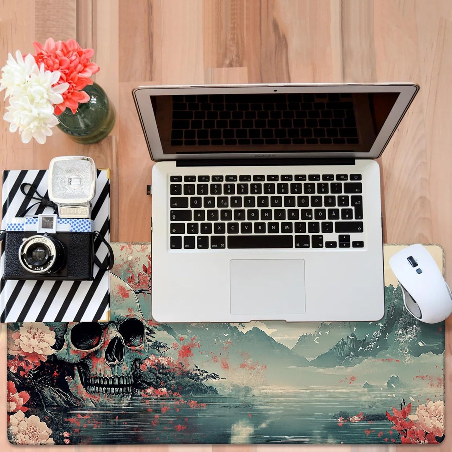 Gaming Desk Pad Large Extra Length Evil-Looking Skull Mouse Pad Keyboard Laptop Non-Slip Waterproof with Rubber Base Thick Stitched Edge Mouse Mat for Office Home 35.4 x 15.7 Inches