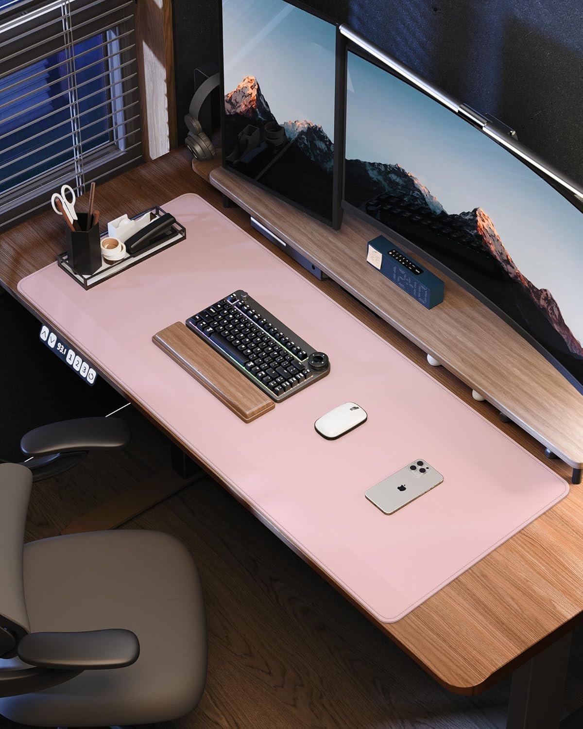 PU Leather Desk Mat Protector - 55"x17" Large Non-Slip Office Desk Pad, Waterproof Keyboard & Mouse Pad, Premium Workstation Cover for Home & Office (Light Pink)