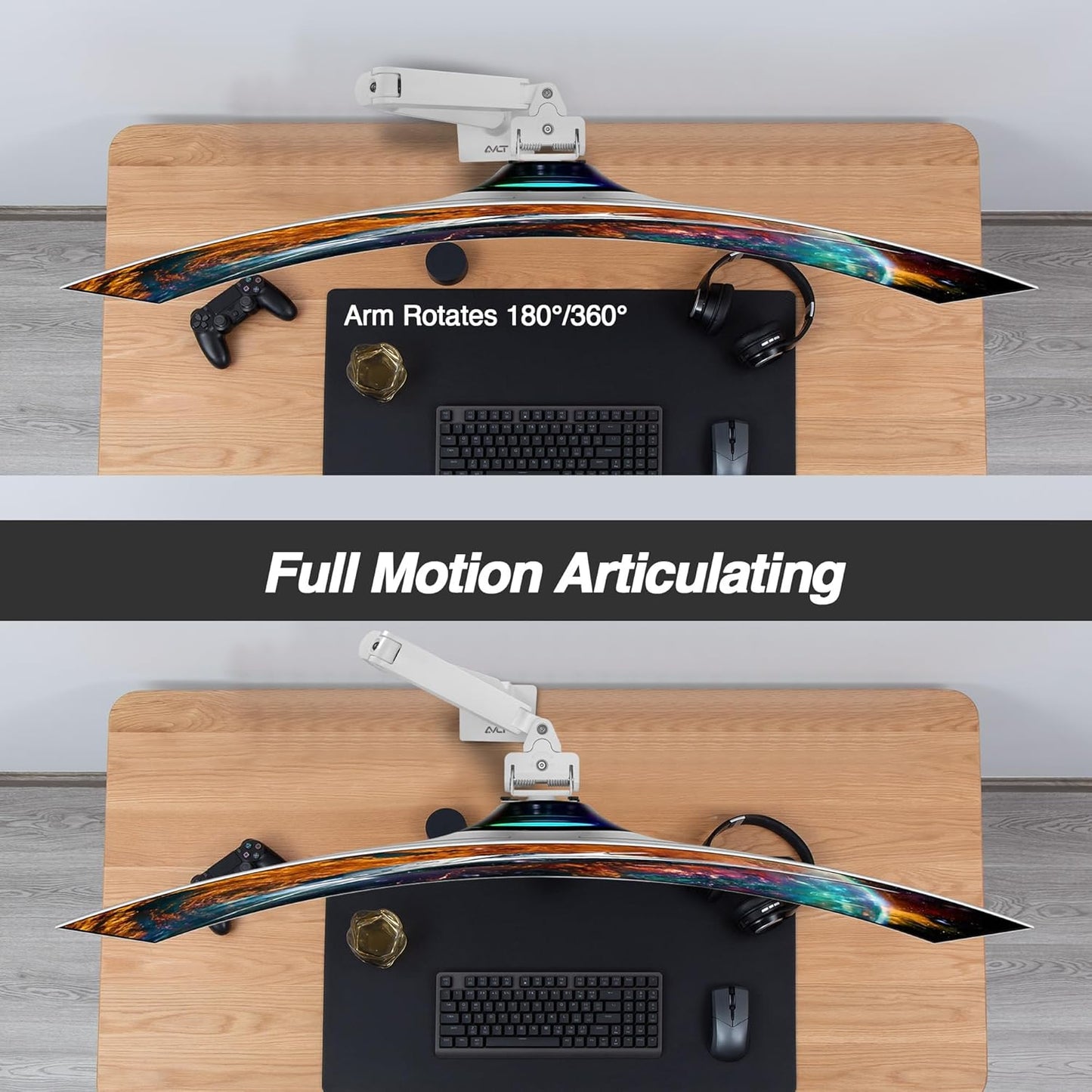 AVLT Single 34”-57” Monitor Arm Desk Mount fits One 44 lbs Heavy Duty Screen Full Motion Height Swivel Tilt Rotation Adjustable White Arm VESA 200x200 200x100 100x100 75x75