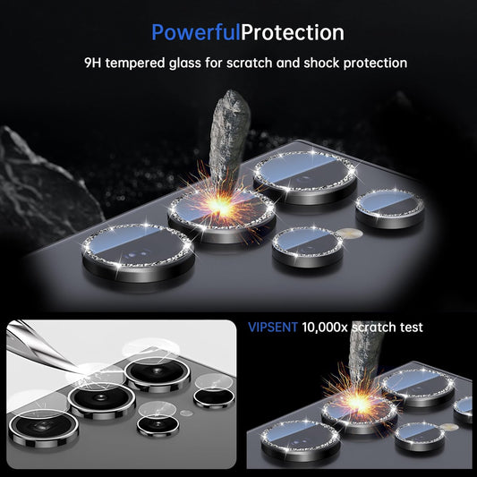 For Samsung Galaxy S25 Ultra Camera Lens Protector, Individual Lens Protector, Ultra HD 9H Tempered Glass Screen Protective Cover, Anti-scratch, Military Grade Drop Protection 2 Set. (Glitter Black, S25 Ultra)