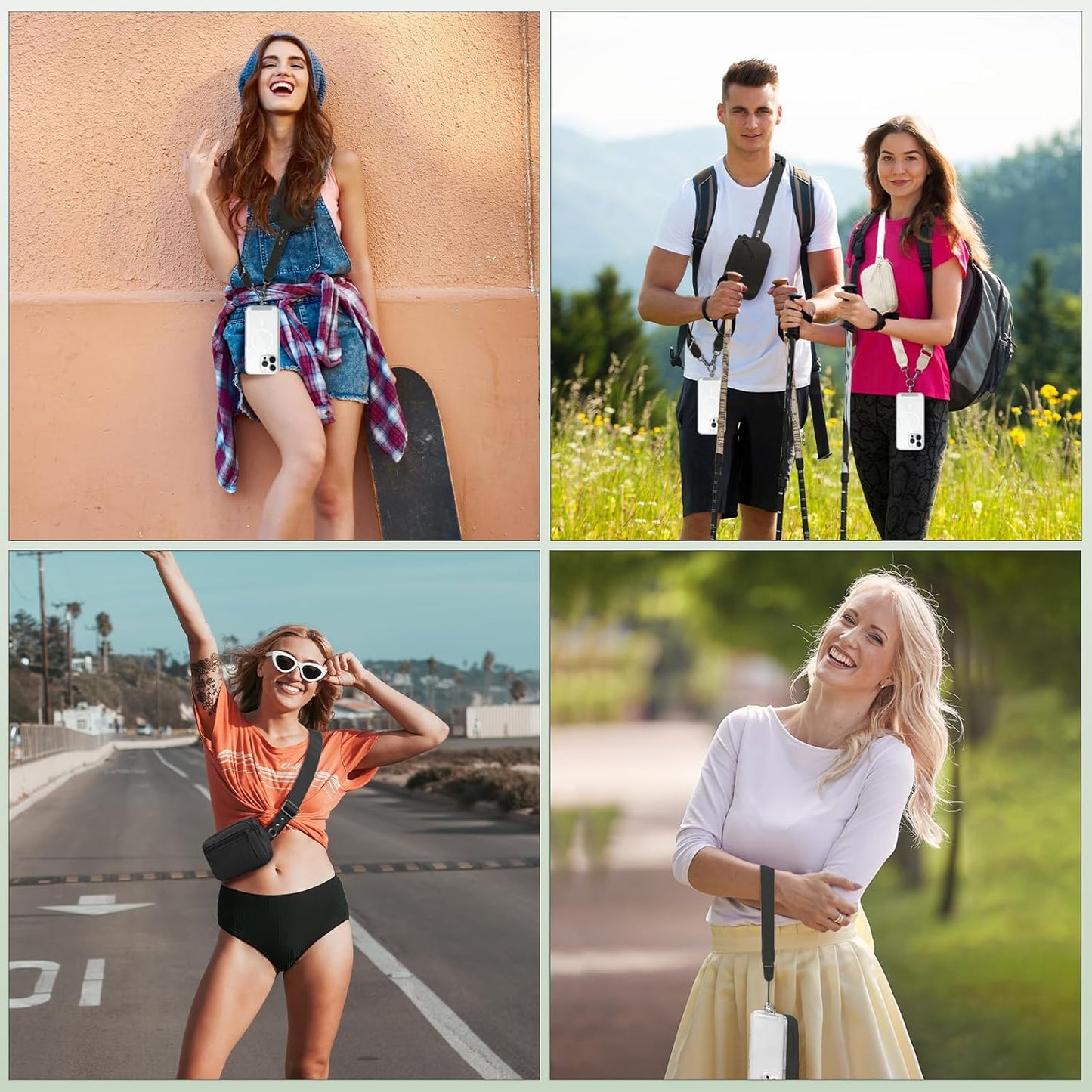 Clip and Go Strap for Phone with Wallet Crossbody, Adjustable Phone Lanyard with Detachable RFID Wristlet Wallet, Universal Phone Strap with 360° Rotatable Phone Tabs for All Phones (Black)