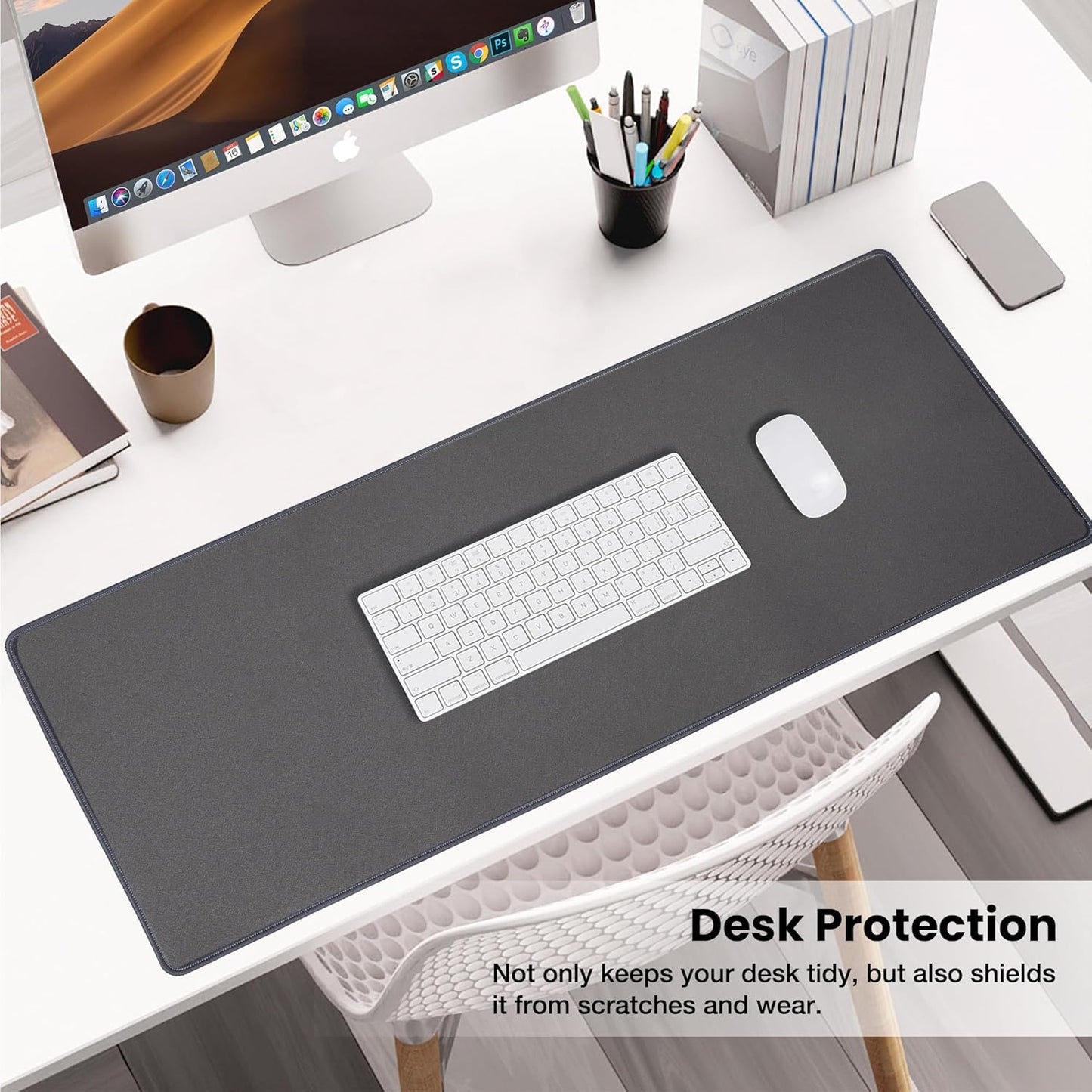 ALOANES Waterproof Mouse Pad with Durable Stitched Edge, XXXL gaming Keyboard Pad, Non-Slip Rubber Base Mouse Mat, Extended Desk pad for Gamer, Office & Home, Dark Gray Mousepad 35.4''x 15.7''x 0.12''
