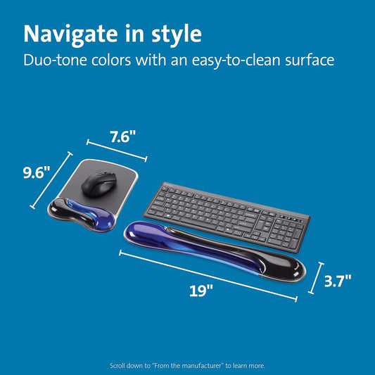 Kensington Duo Gel Mouse & Keyboard Wrist Rest Bundle Set, Ergonomic Keyboard and Mouse Pad With Wrist Support, Keyboard Wrist Rest, Computer Keyboard Pad, Cooling Gel, Non-Skid Backing, Blue K52920WW