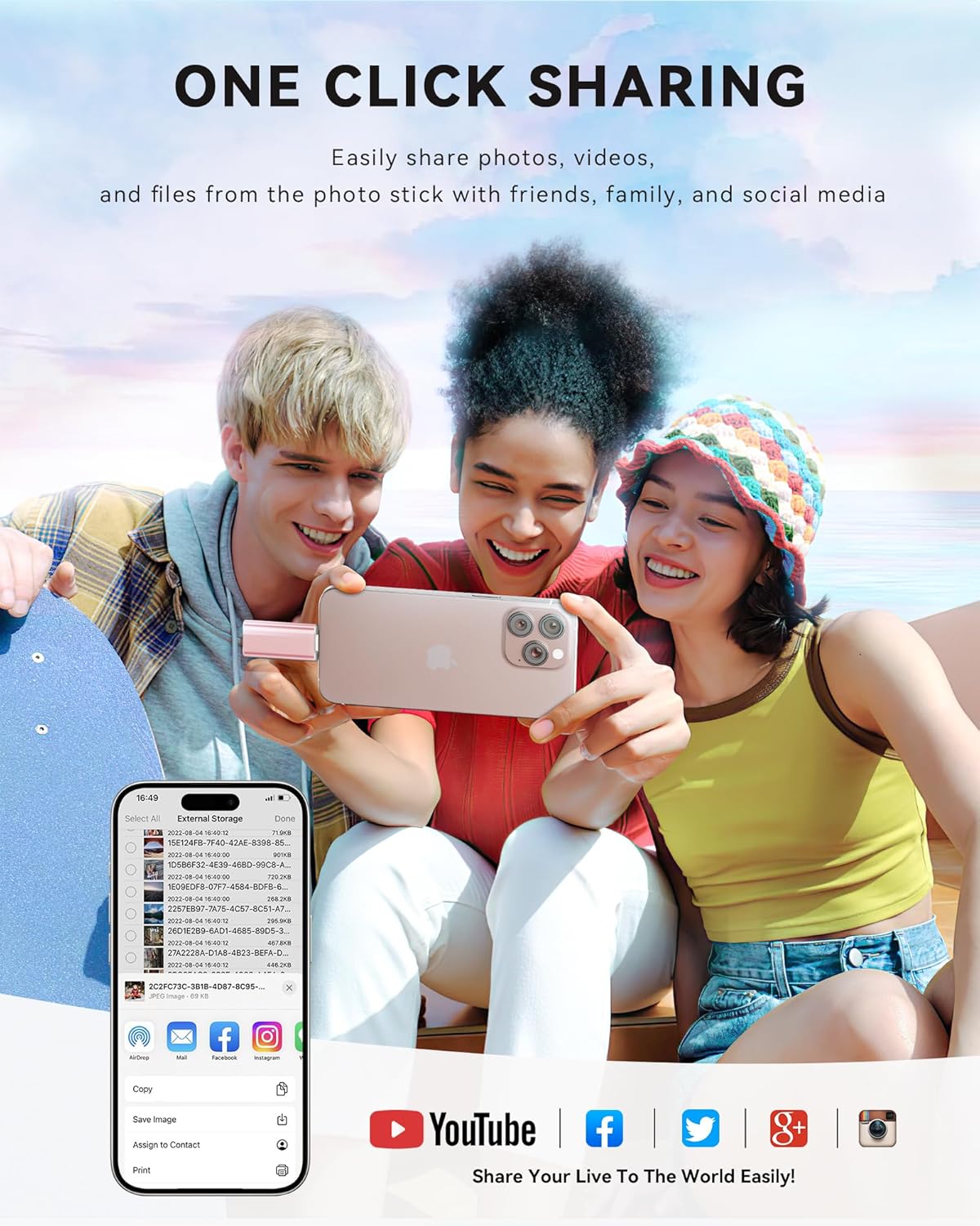 Apple MFi Certified 512GB Flash Drive for iPhone Thumb Drive Photo Stick, USB Memory Stick iPhone Flash Drive for Photos Videos, High Speed Jump Drive Compatible for iPhone/iPad/Android/PC (Pink)