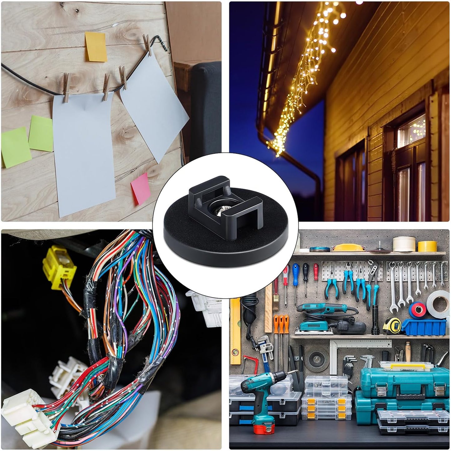 Yookeer 20 Pcs Magnetic Zip Tie Mount Base Black Magnetic Cable Clips Wire Holder Multipurpose Cable Ties Management Base Electrical Supplies for Wire (43 mm)