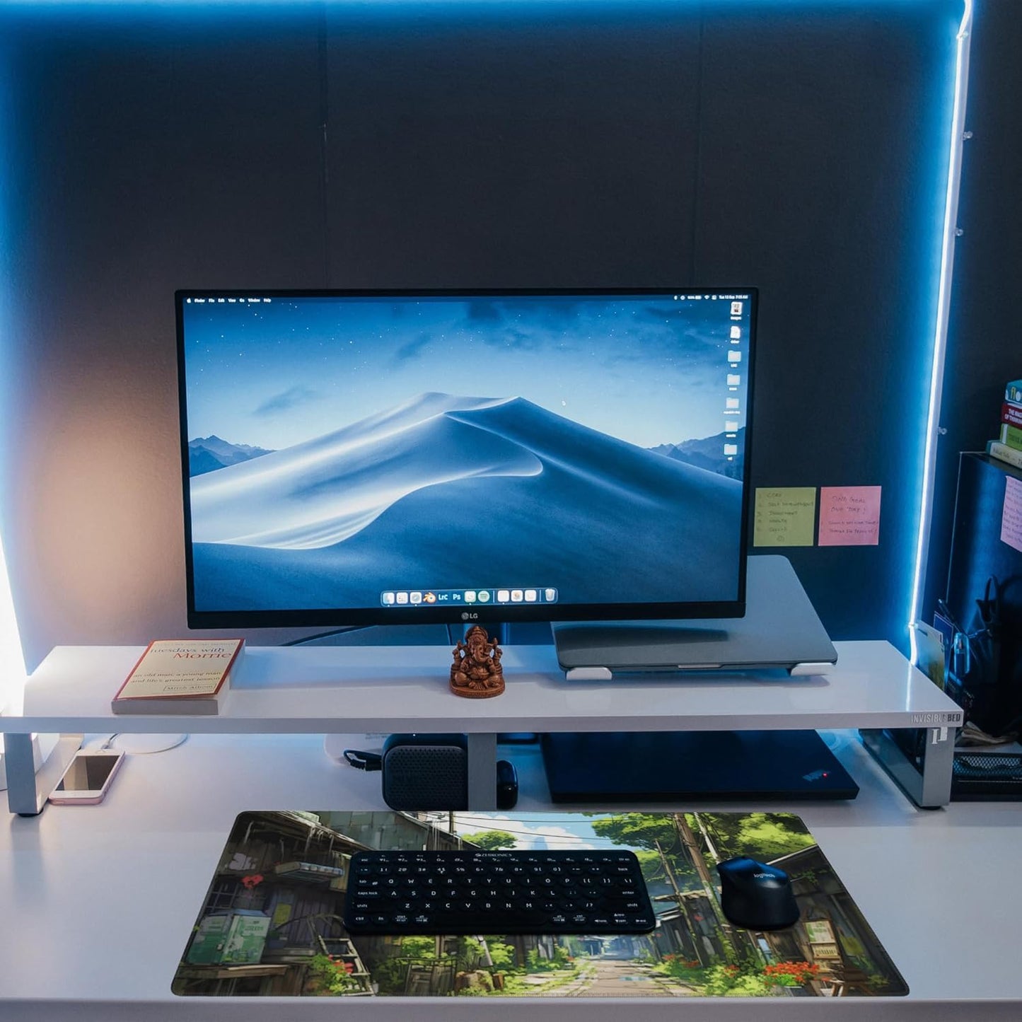 Anime Abandoned Town Desk Mat, Large Gaming Mouse Pad with Non-Slip Base and Stitched Edge, 31.5"x11.8"