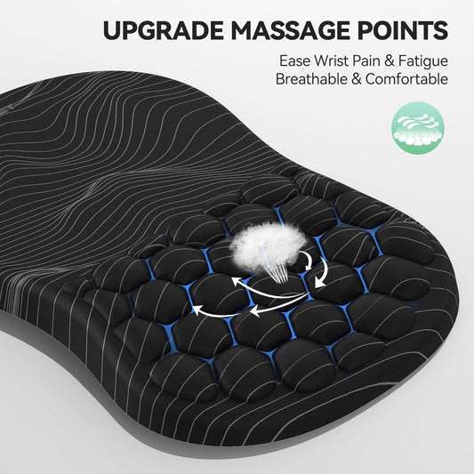 TECKNET Ergonomic Mouse Pad with Wrist Rest, Soft Mousepad with Massage Design, Memory Foam and Non-Slip PU Base for Pain Relief, Gaming Mouse Pad for Desk, Home, Office, 12x8 Inches, Black White