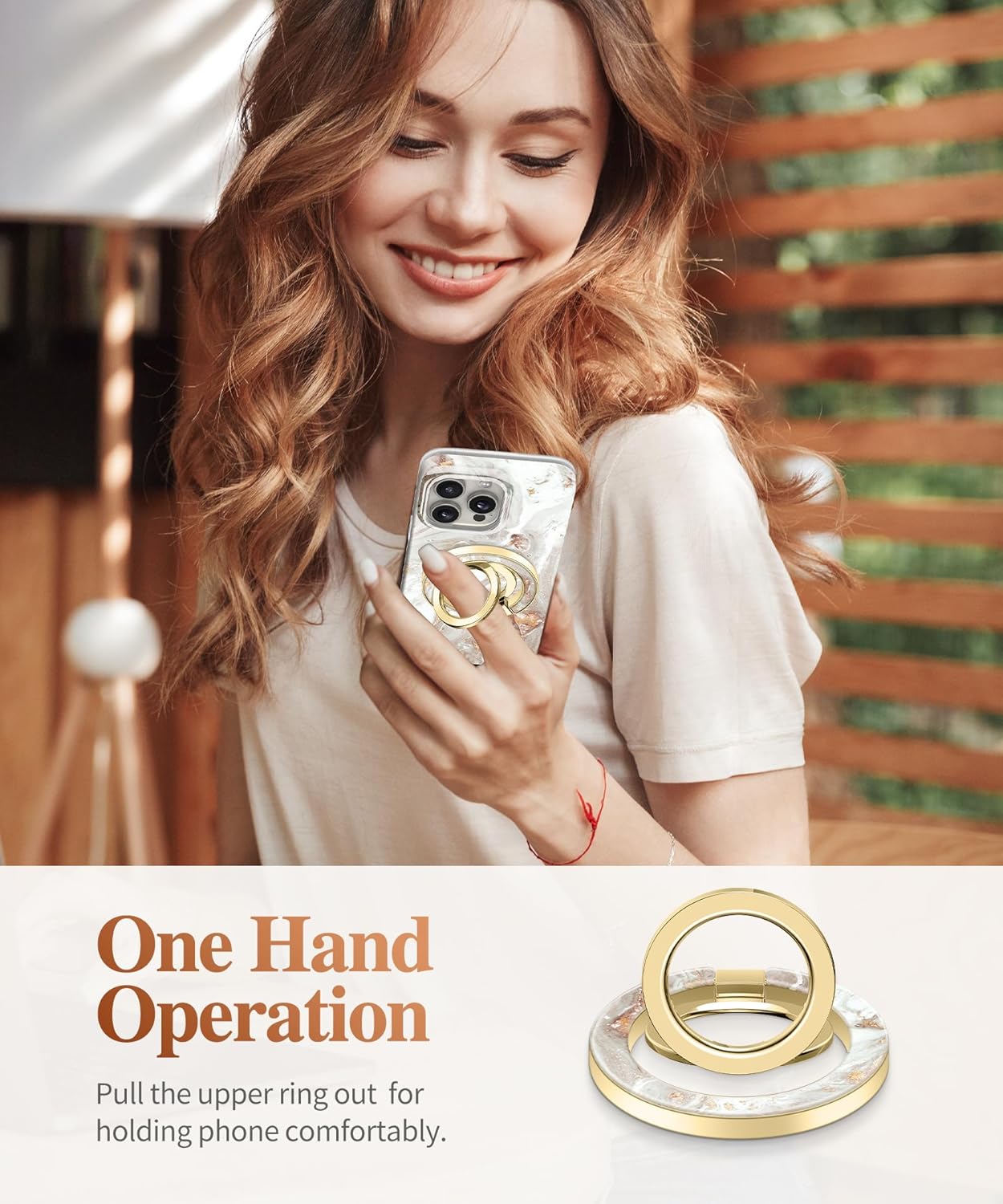 GVIEWIN Magnetic Phone Ring Holder, Compatible with MagSafe Phone Grip with Adjustable Stand, Magnet Phone Ring Kickstand for iPhone 16 Pro Max/Plus/15/14/13/12 Series/Other Phones (Pearlescent)