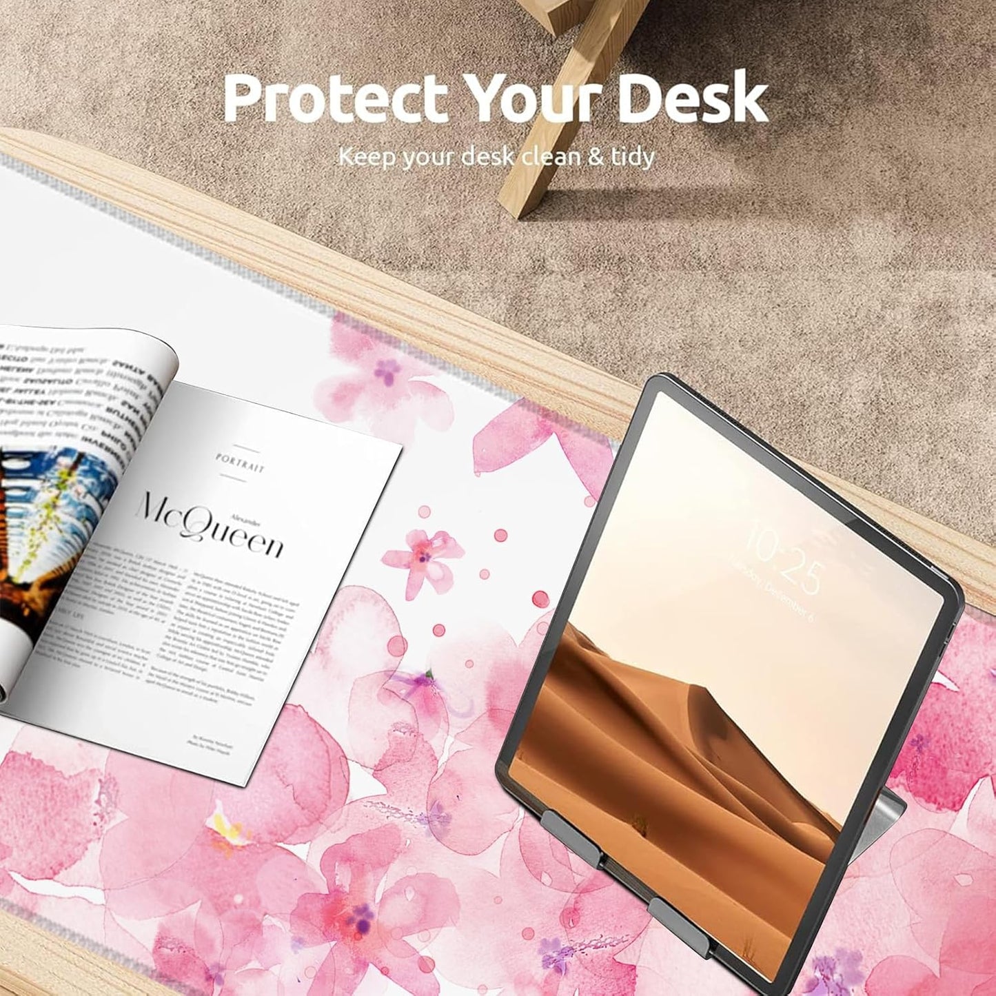 Elegant Cherry Blossom Gaming Mouse Pad, Large Office Desk Mat, Anti-Slip Rubber Base Mousepad for Computer Laptop Keyboard, Smooth Desk Pad for Home Office Gamer Work Accessories 31.5" x 11.8"