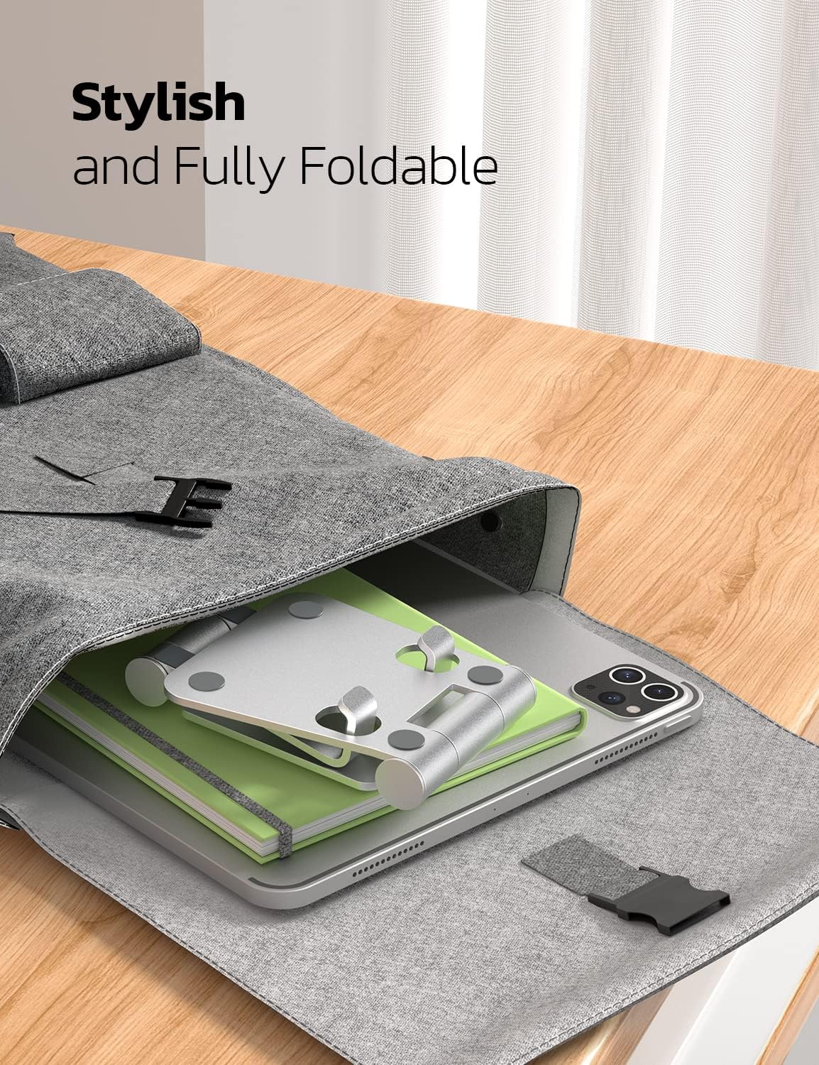 Nulaxy 2 Pack Dual Folding Cell Phone Stand, Fully Adjustable Foldable Desktop Phone Holder Cradle Dock Compatible with iPhone 17 16 15 14 13 12 Pro Max Xs Xr, All Phones, Silver