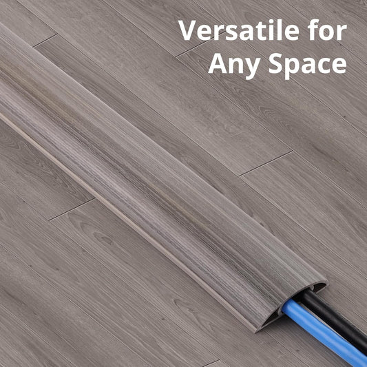 ZhiYo 5.6ft Cord Covers for Wires on Floor, Cord Hider Floor Hide Extension Cords, Soft PVC Cable Cover Cable Protector, Wire Cavity W0.62in H0.31in, Gray Oak Wood