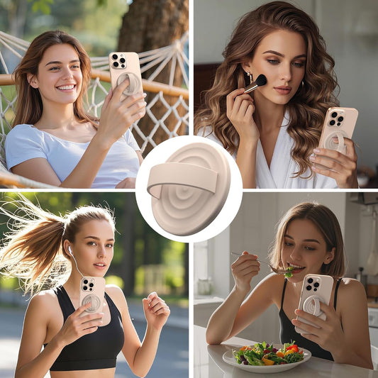 Magnetic Phone Ring Grip Holder, Silicone Finger Loop Grip, Compatible with MasSafe, Back of Phone for iPhone Pro Max/Plus/16/15/15/14/13/12 Series, Oat