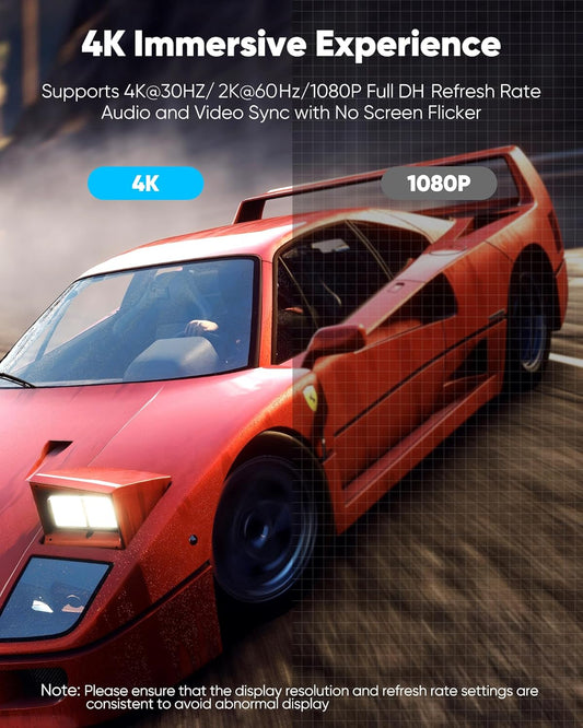 Highwings 4K DisplayPort to HDMI, 6.6ft DP to HDMI 1.4 Uni-Directional Cable, 4K@30Hz, 2K@60Hz, 1080P Full HD, Nylon Braided Cord for Dell, NVIDIA, AMD, HP, Monitor, Projector, Desktop (Red)