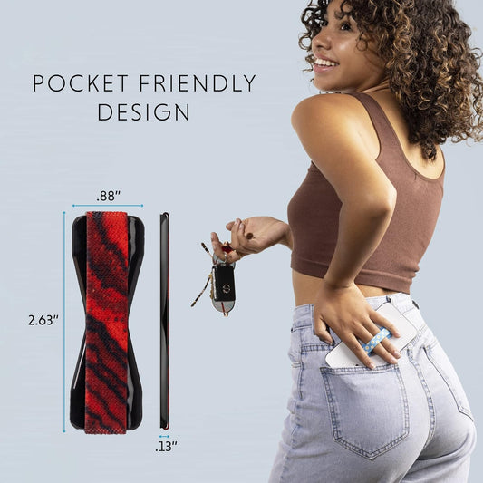 LOVEHANDLE Universal Phone Grip for Smartphones & Mini Tablets - Phone Holder for Hand - Wireless Charging Compatible - Made in The USA - Red Spalt