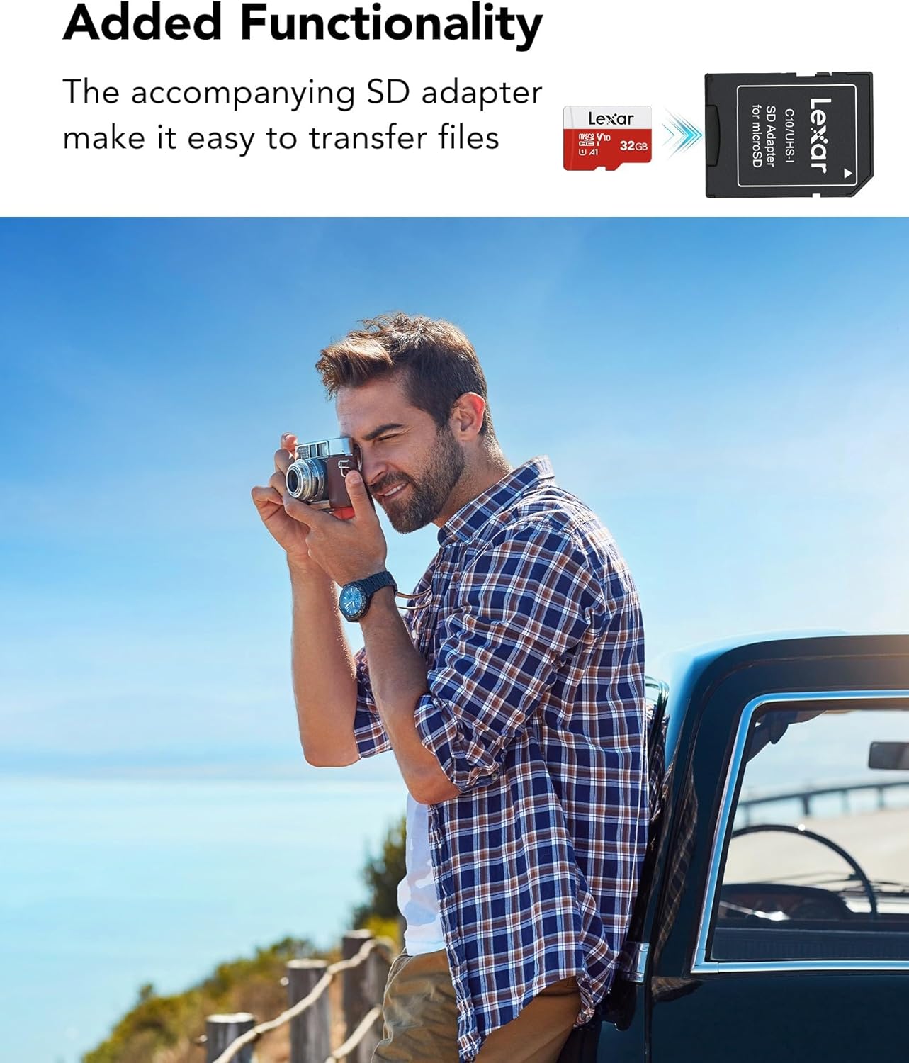 Lexar E-Series 32GB Micro SD Card, microSDHC UHS-I Flash Memory Card with Adapter, 100MB/s, C10, U1, A1, V10, Full HD, High Speed TF Card