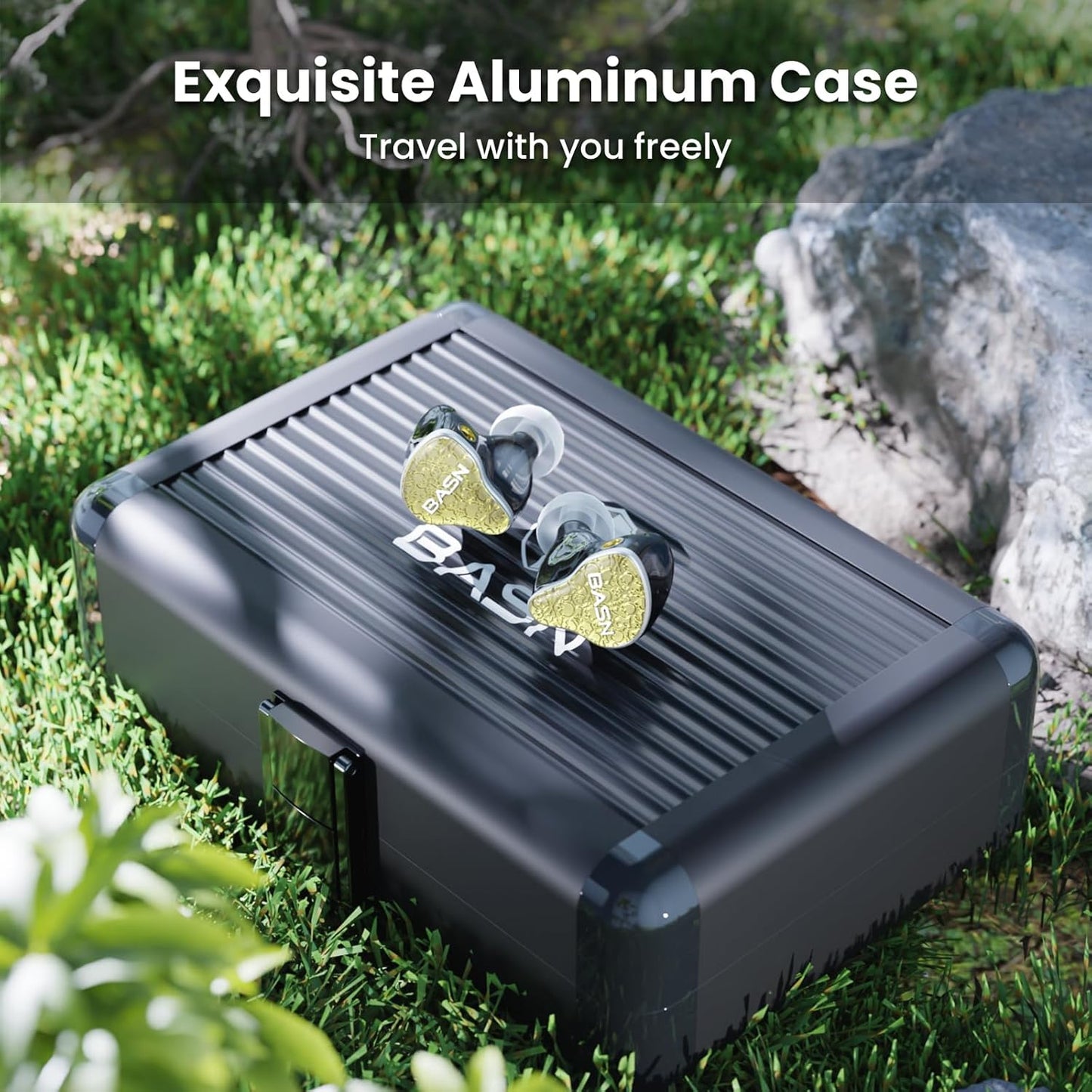 BASN Bmaster5 in Ear Monitors, 5 Drivers Drummer Headphones with Powerful Bass, Noise Isolation IEM Earbuds with Detachable MMCX Sliver-Plated OFC Cable for Musicians (Starlight Gold, MMCX)