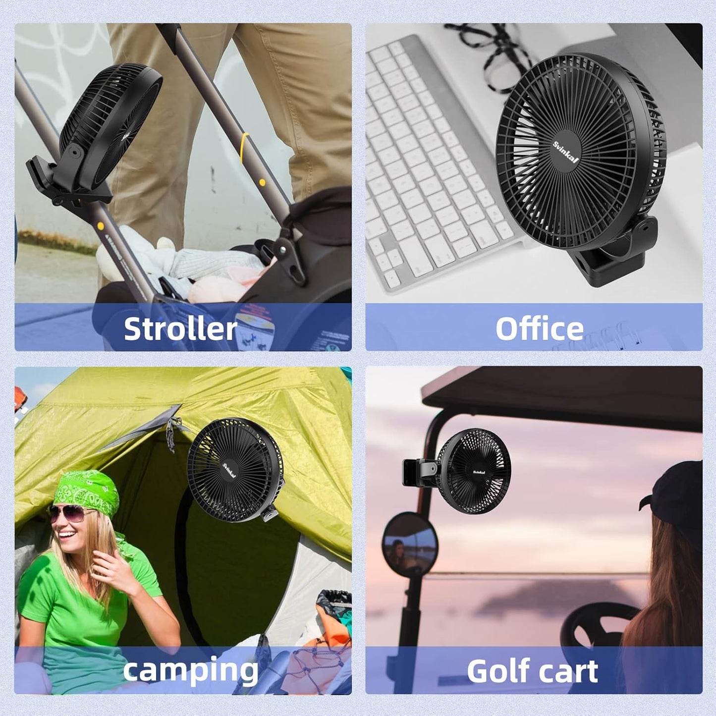 Portable Clip on Fan 10000mAh Battery Powered, USB Type C, Supports 720° Adjustment, 4 speed, 8inch Personal Fan for Table, Bedroom, Desk, Camping, Stroller, Golf Cart