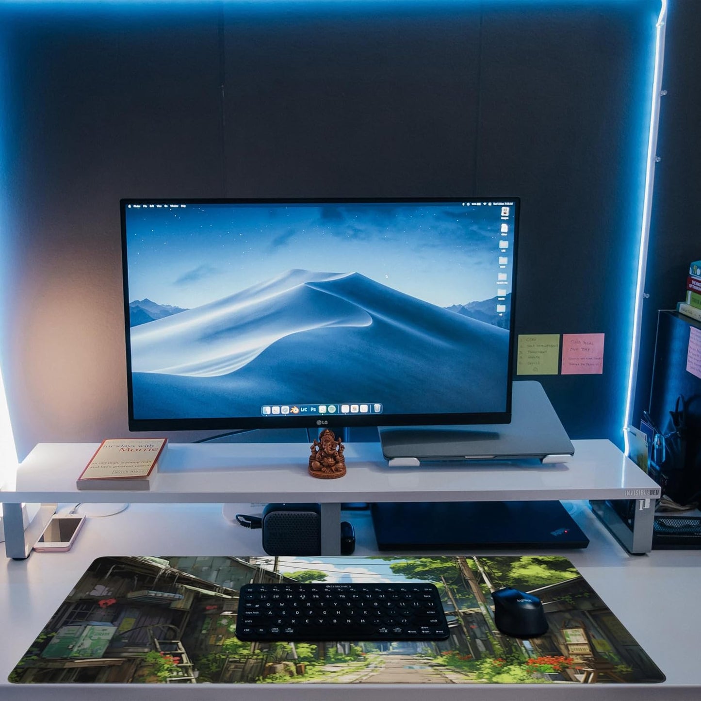 Anime Abandoned Town Desk Mat, Large Gaming Mouse Pad with Non-Slip Base and Stitched Edge, 35.4"x15.7"