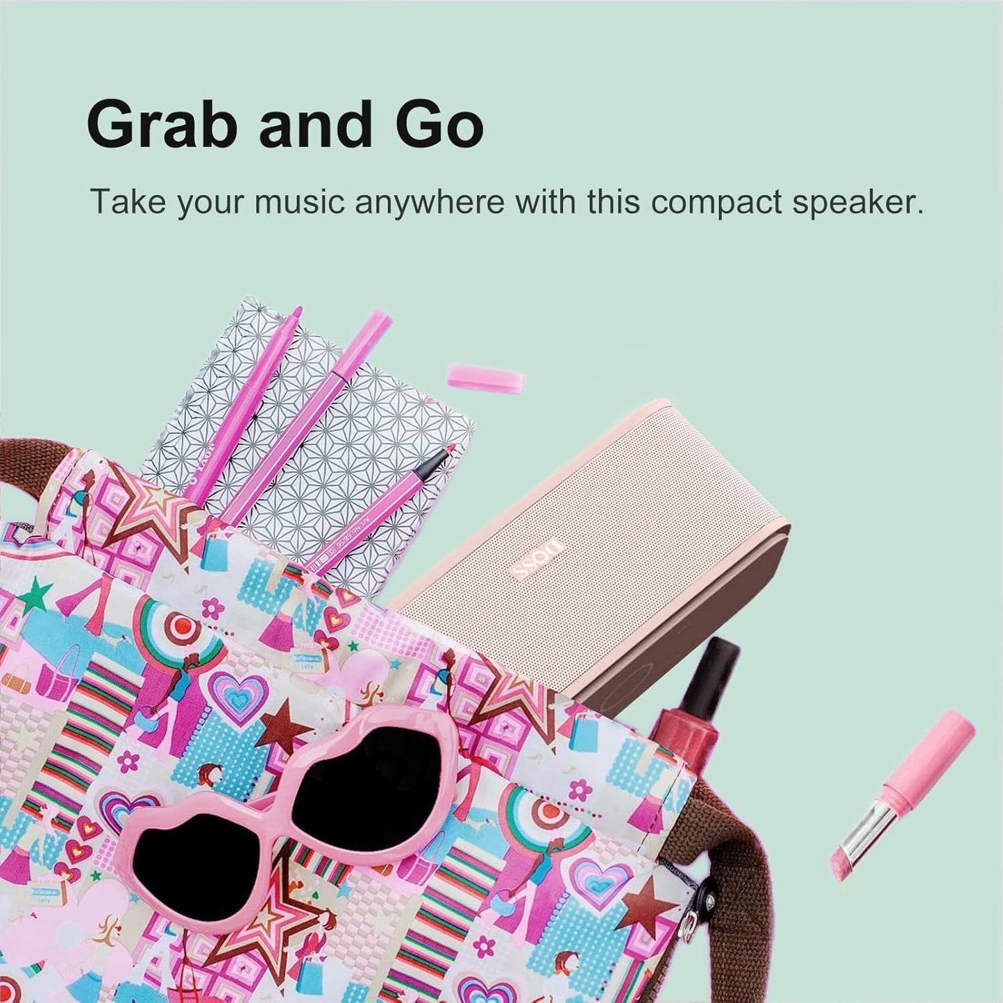 DOSS SoundBox Touch Wireless Bluetooth Speaker with 12W HD Sound and Bass, IPX5 Water-Resistant, 20H Playtime, Handsfree, Portable for Office, Home, Outdoor, Travel- Light Pink