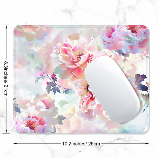 ITNRSIIET Mouse Pad with Stitched Edge Premium Textured Smooth Precise Operation Waterproof Washable Non-Slip Rubber Base Desktop Protection Mat, 10.2×8.3×0.12 inches, Beautiful Flowers