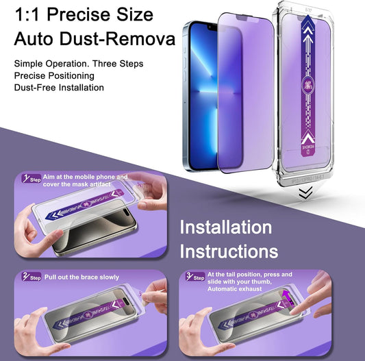 2 Pack Anti Blue Light Matte Screen Protector for iPhone 16e/iPhone 14/iPhone 13 Pro/iPhone 13, 9H Tempered Glass, Full Cover, Anti-Fingerprint, Auto Dust-Elimination, No Bubble, Easy Installation