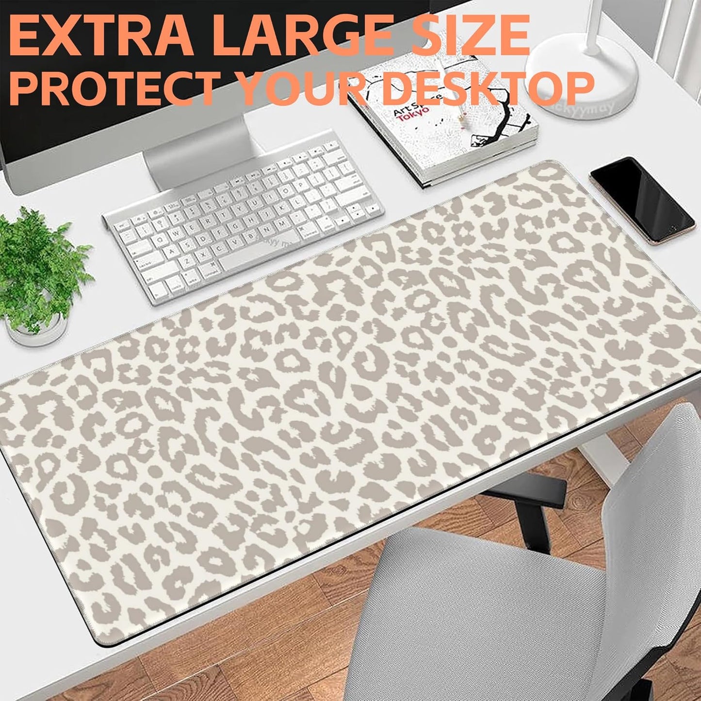 Mouse Pad Large Leopard Print Non-Slip Gaming Desk Mat with Stitched Edge Laptop Keyboard Desk Pad for Work Home Gaming (35.4 x 15.7 Inches)