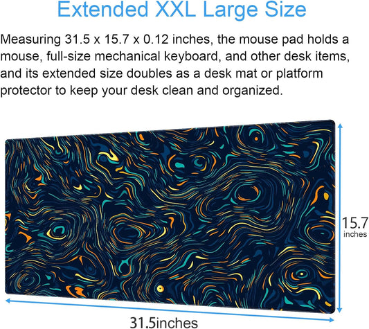 Abstract Starry Sky Swirl Gaming Desk Mat - XXL Large Mouse Pad for Keyboard & Mouse with Stitched Edges, 31.5" x 15.7" Colorful Art