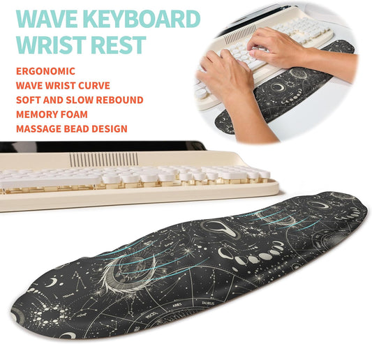 2-in-1 Ergonomic Set, Wave Rise Keyboard Wrist Rest and Massage Bulge Slope Mouse Pad Wrist Support, Cushion Memory Foam Integrated to Relieve Wrist Pain, Constellation