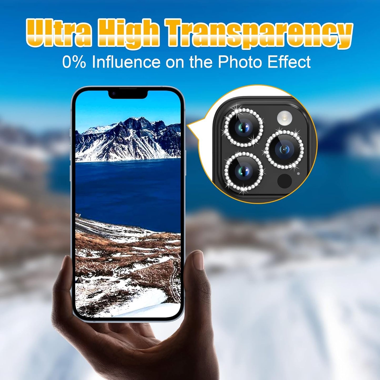 AGVEE 3+3 6 Pack for iPhone 14 Pro 6.1" / 14 Pro Max 6.7" Camera Lens Protector, Bling Diamond & Bling Glitter Metal Ring 9H Tempered HD Glass Camera Protector Cover Film, Bling-Black