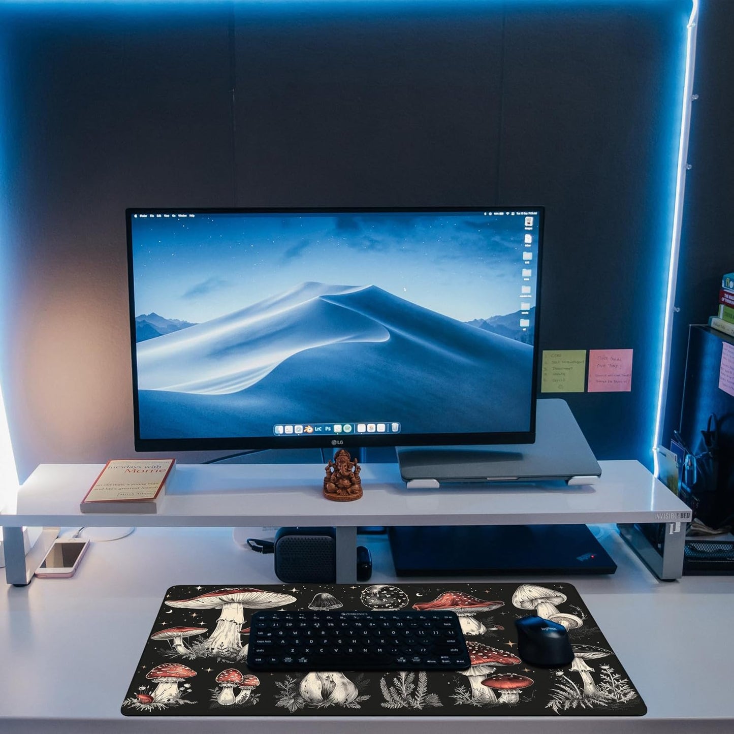 Psychedelic Mushrooms Desk Mat, Large Gaming Mouse Pad, 31.5"x15.7", Extended Big Computer Keyboard Mouse Pad with Non-Slip Base and Stitched Edge