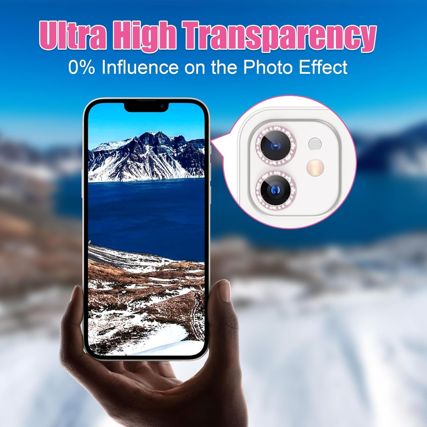 AGVEE 3+3 6 Pack for iPhone 12 Pro/12/12 Mini/11 Pro Max/11 Pro/11 Camera Lens Cover Protector, Diamond & Glitter Metal Ring 9H Tempered HD Glass Camera Protector, Bling-Pink