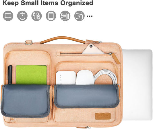 MOSISO 360 Protective Laptop Shoulder Bag,13-13.3 inch Computer Bag Compatible with MacBook, HP, Dell, Lenovo, Asus Notebook,Side Open Messenger Bag with 4 Zipper Pockets&Handle, Pastel Orange