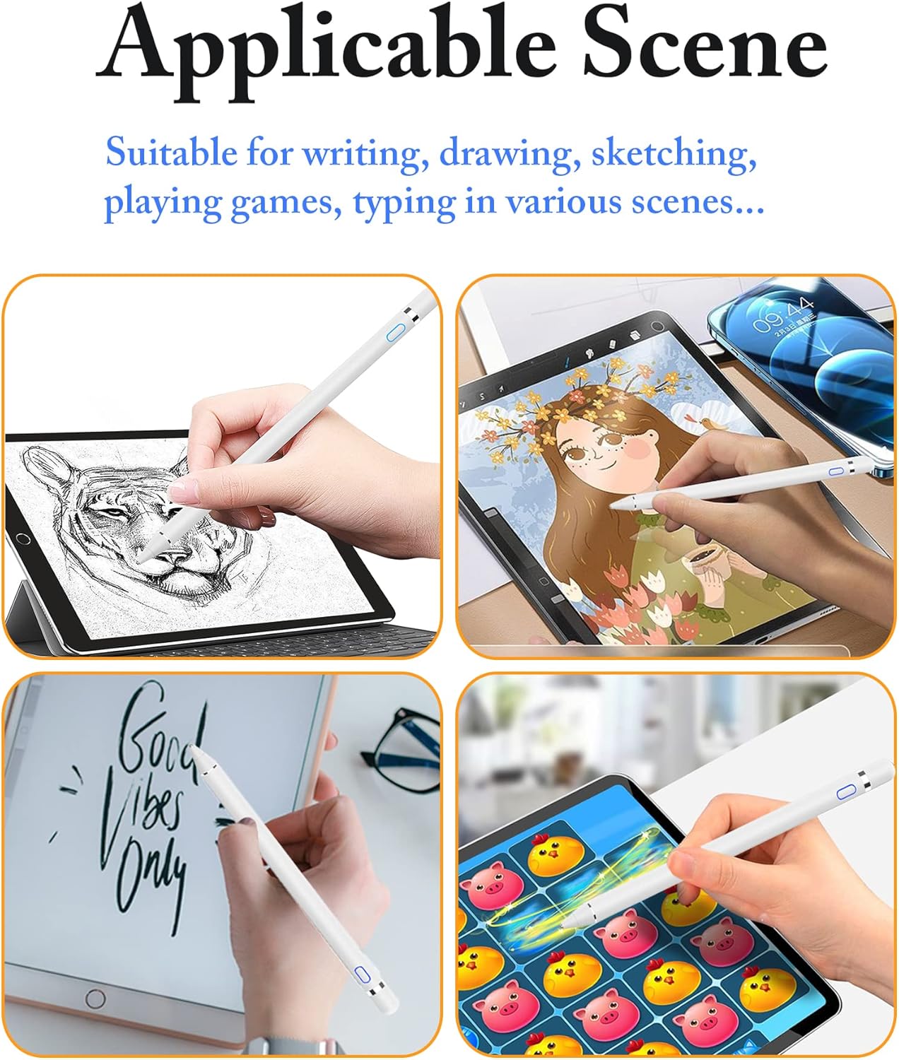 DOGAIN Active Digital Stylus Pen for Touchscreen, Stylus Pencil for Apple iPad mini/Pro/Air, Samsung, iPhone, Android and Most Phone & Tablet, 1.5mm Fine Point Rechargeable Pens - White