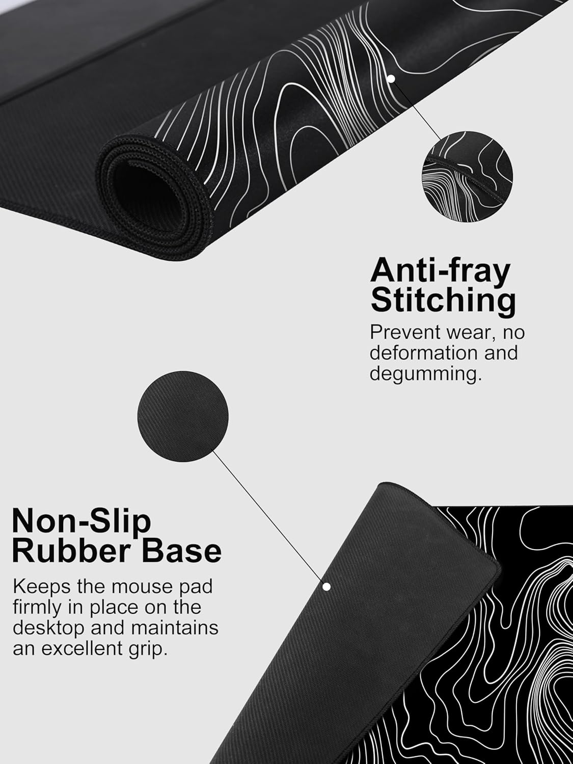 TopMade Mouse Pad with 15W Fast Wireless Charging, 31.5"x15.75" XXL Large Gaming Waterproof Desk Pad with Ultra-Smooth Surface, Non-Slip Base, Computer Desk Mat, Black Topographic Map #2