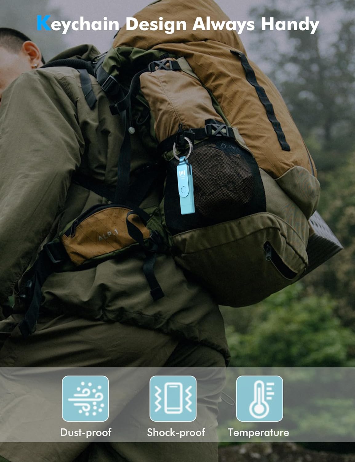 MOSDART 128GB USB3.1 Fast Speed C and A Dual Flash Drive, exFAT Memory Stick with Keychain and LED Indicator, for iPhone 15 and 16, Android Phone, iPad, MacBook, and Other Laptops, Sky Blue