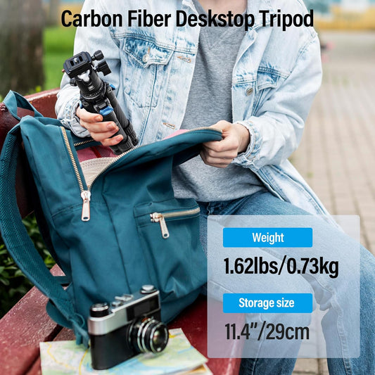 SIRUI Carbon Fiber Travel Tripod with 360° B-00K Arca-Swiss Ballhead, Mini Desktop Tripod for Mirrorless Cameras, Folded Height 12.1", Max Height 16.6″