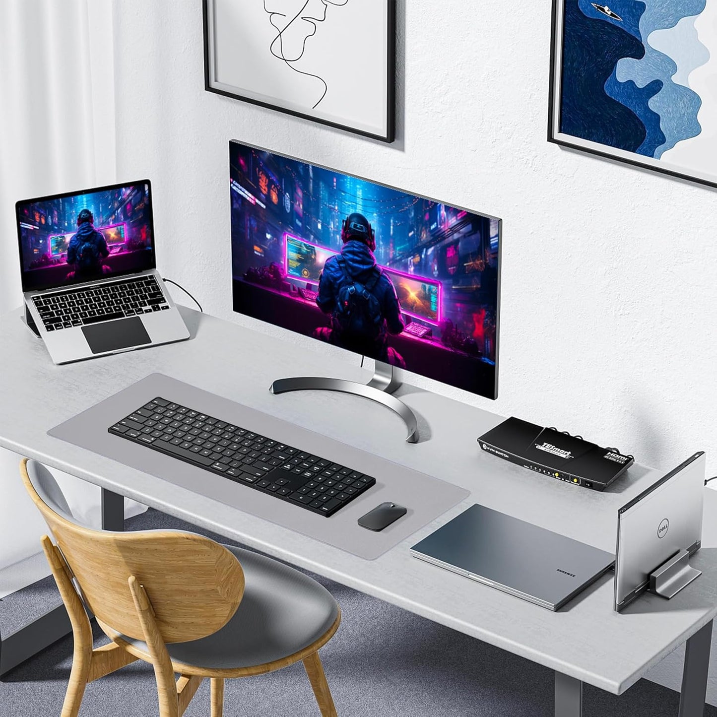 ALOANES Silvery Waterproof Desk Mat, Large Mouse Pad with Extended Mouse Mat, with Anti Slip Base, Stitched Edge, Grain Jacquard Surface, Perfect for Gamer, Office & Home, 11.81''x31.50''x0.12''