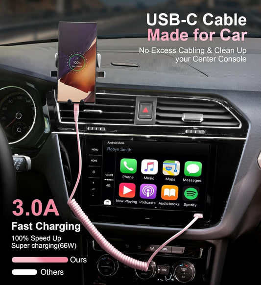 USB A to C Cable Fast Charging 3FT for Car, 2Pack USB Type C Charger Cable for iPhone 16, USB-C Cable Compatible with iPhone 15/Plus/Pro/Pro Max/Samsung Galaxy A10e A20-Pink