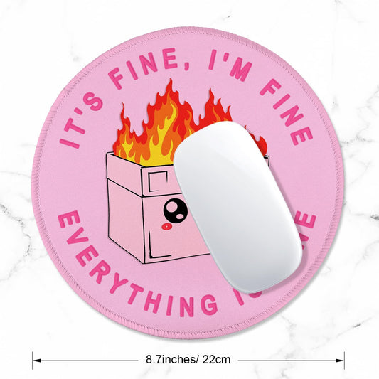 ITNRSIIET Round Mouse Pad with Stitched Edge Premium-Textured Waterproof Non-Slip Rubber Base Desktop Protection Mat Diameter 8.7 inches, Pink Cute Dumpster