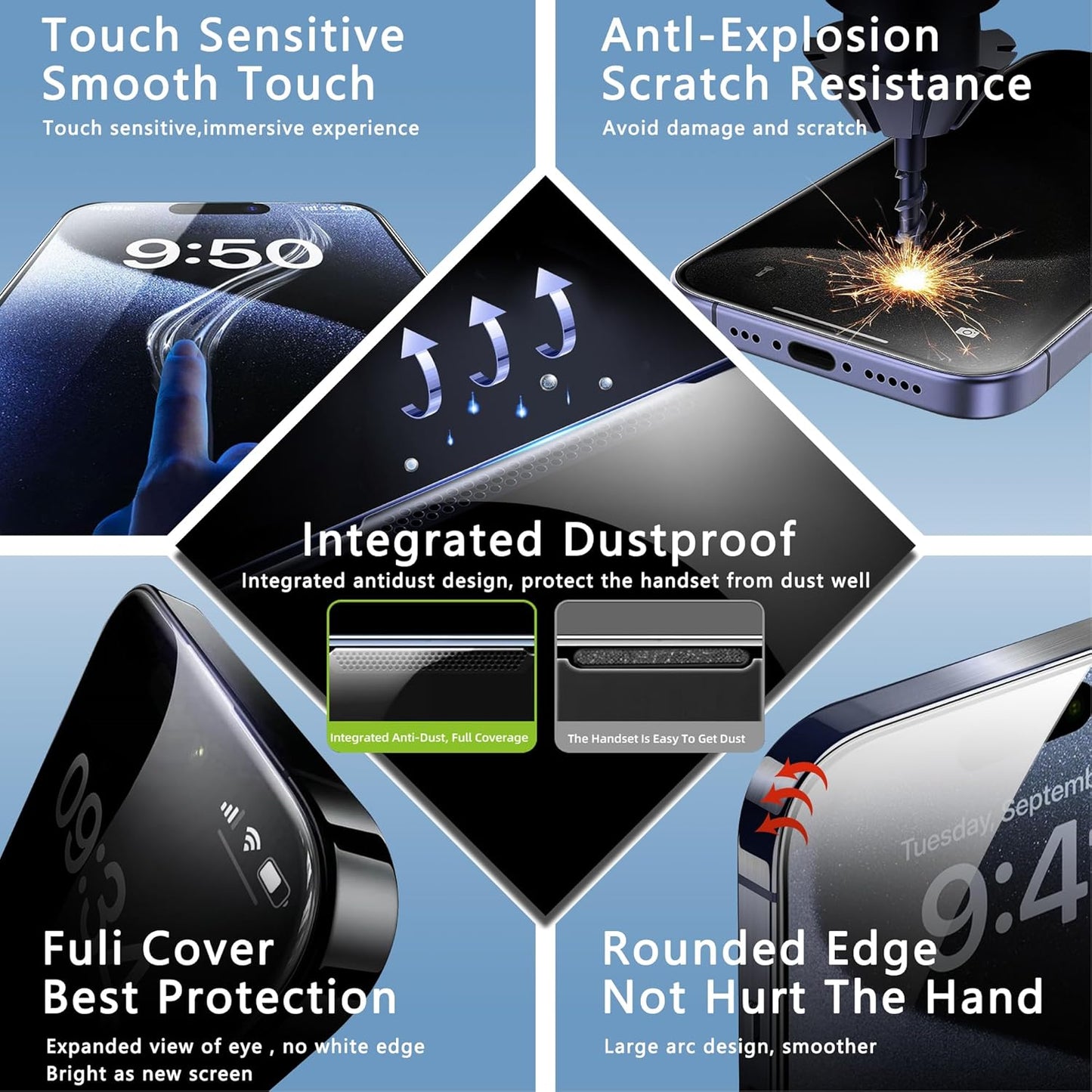 2 Pack Matte Screen Protector for iPhone 11 Pro and iPhone xs and iPhone x 5.8-Inch Auto Dust Removal, No Bubbles, Tempered Glass Film, Easy Installation