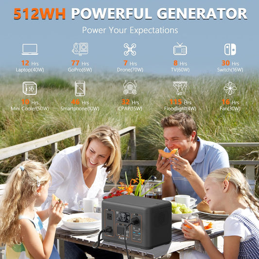 ALLWEI 512Wh Portable Power Station, 500W(Peak 1000W) LiFePO4 Battery, Solar Generator Fast Charge, UPS Mode, Pure Sine Wave 110V AC Outlets, Battery Generator for CPAP Outdoor RV Camping Power Outage