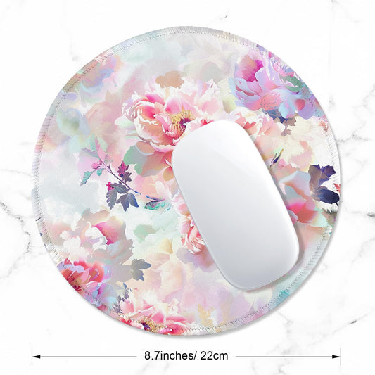 ITNRSIIET Round Mouse Pad with Stitched Edge Premium-Textured Waterproof Non-Slip Rubber Base Desktop Protection Mat Diameter 8.7 inches, Beautiful Flowers