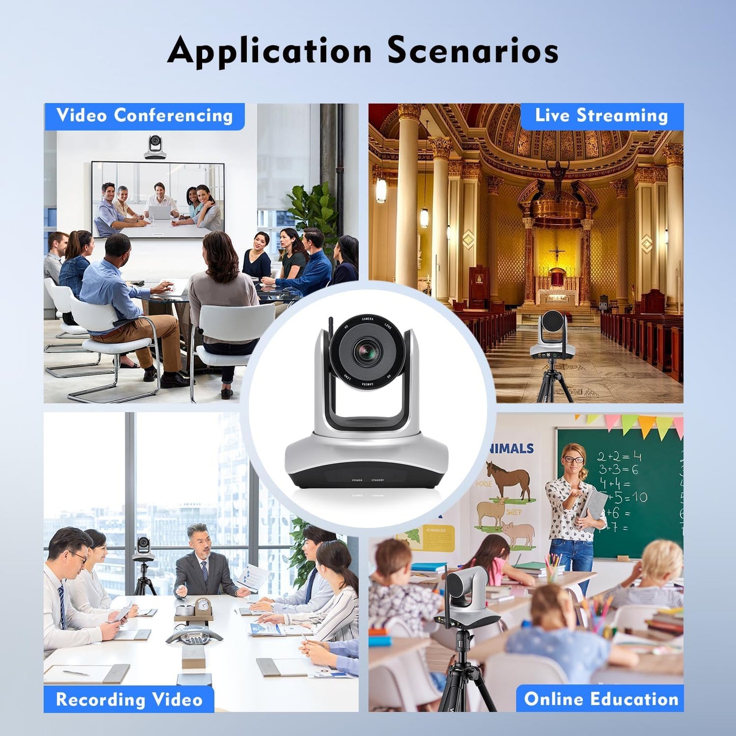 TOALLIN Wireless PTZ Conference Room Camera, 10X Optical Zoom, 1080P Full HD Video Calling and Streaming, Wireless Conference Webcam for Video Conferencing/Church Services Worship/Online Teaching