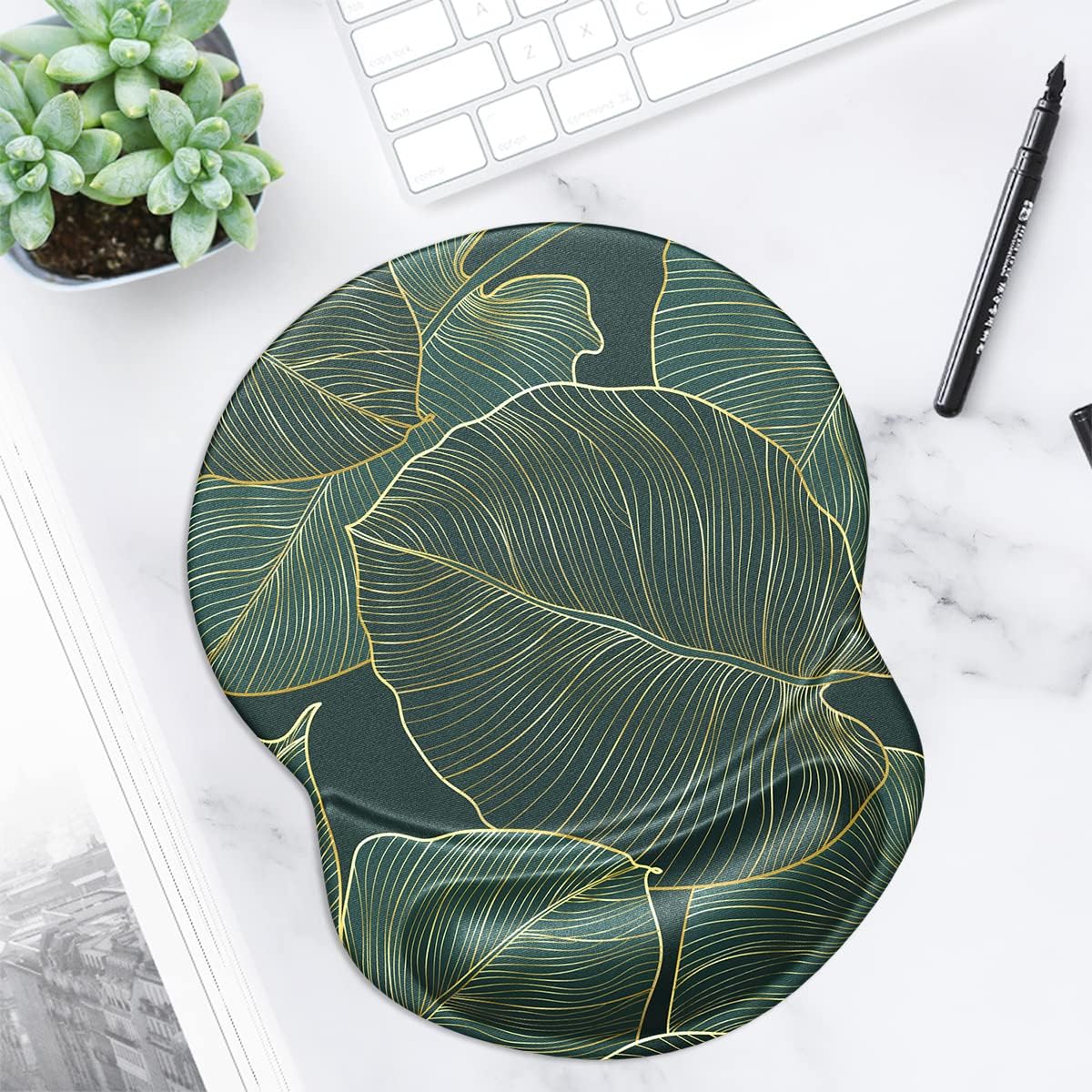 ITNRSIIET Ergonomic Mouse Pad with Gel Wrist Support Small Wrist Rest Smooth Surface Non-Slip PU Base Comfortable Office Supplies Pain Relief, 8.7 x 7.2 inches, Palm Texture