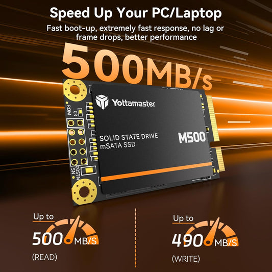 Yottamaster M500 512GB mSATA SSD SATA III 6Gb/s, mSATA Internal Solid State Drive Up to 500MB/s, Mini-SATA with 3D NAND, Compatible with Ultrabooks Desktop PC Laptop, All-in-One PCs, 30x50mm