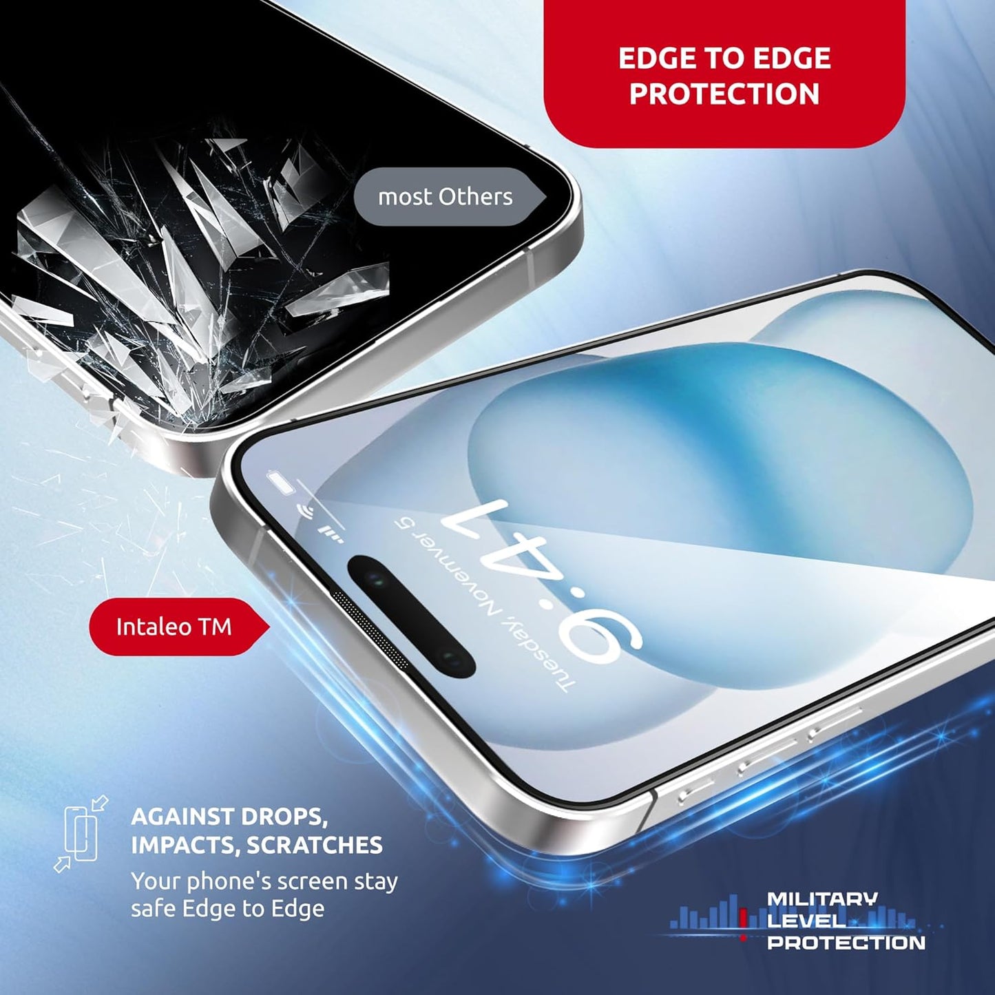 Tempered Glass Screen Protector for iPhone 15 – Full Edge-to-Edge Protection, 9H Hardness, Oleophobic Coating - Accessories For IPhone 15 Phone Protector with Applicator - Black Design