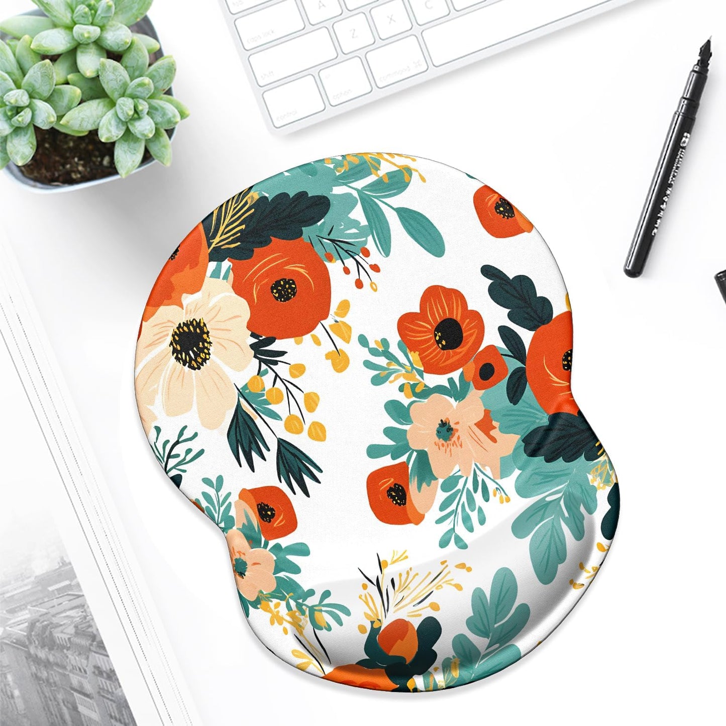 ITNRSIIET Ergonomic Mouse Pad with Gel Wrist Support Small Wrist Rest Smooth Surface Non-Slip PU Base Comfortable Office Supplies Pain Relief, 8.7 x 7.2 inches, Beautiful Flowers