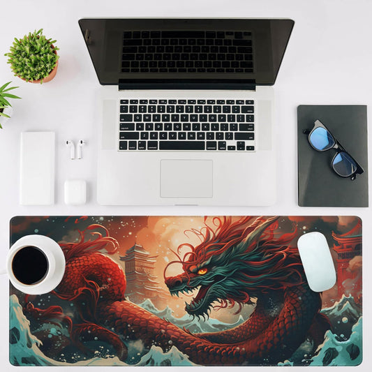Mouse Pad Large Chinese Traditional Dragon Non-Slip Gaming Desk Mat with Stitched Edge Laptop Keyboard Desk Pad for Work Home Gaming (35.4 x 15.7 Inches)