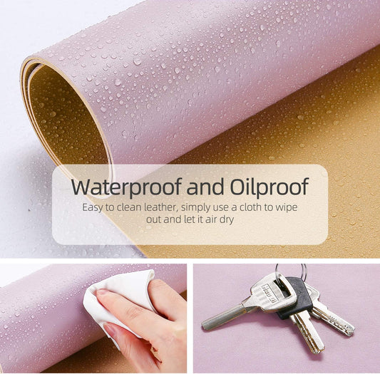 YSAGi Desk Pad, Dual-Sided Desk Mat, 31.5" x 15.7" Laptop Leather Desk Protector, Waterproof Desk Writing Pad for Office (31.5" x 15.7", Grayish Lavendar+Cinnamon Buff)
