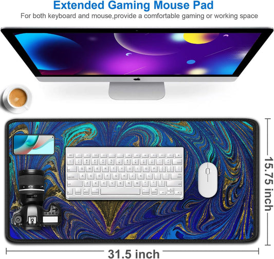 Large Mouse Pad, 31.5x15.7 inch Large Extended Computer Keyboard Mouse Mat, Water Resist Non-Slip Mousepad Rubber Base Long XXL Desk Mouse Pad for Work & Gaming, Office & Home, Blue Heart